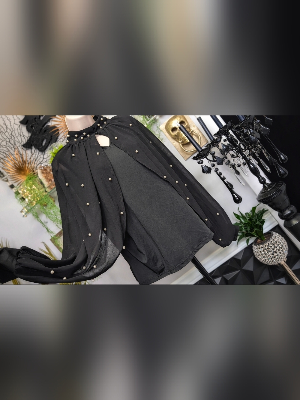 XPlusWear Black Pearl Sheer Batwing Sleeve Blouse Top 3XL